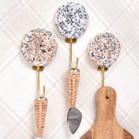 Resin And Brass Terrazzo Wall Hooks Pack of 3