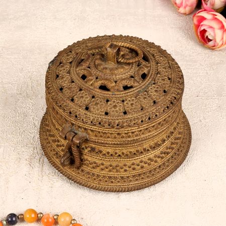 Round Finest Brass Jewelry Box for Home and Office Decor