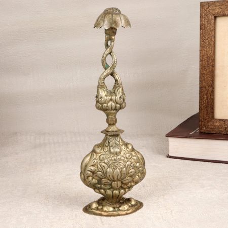 Handmade Gray Finish Gulab Pash Bottle Made of White Metal