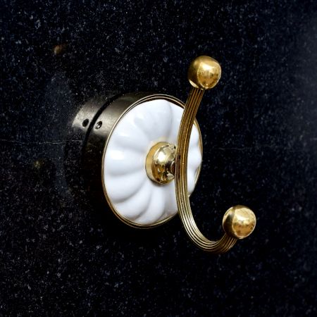 Handmade Brass and Ceramic Golden Finish Hook for Hanging Clothes