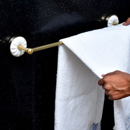 Golden Finish Handmade Brass and Ceramic Towel Hanger for Bathroom
