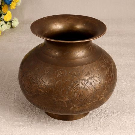 Handmade Brass Lota Shape Flower Pot in Brown Finish