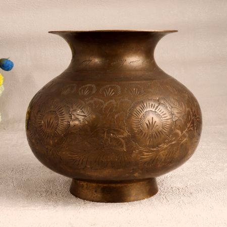 Handmade Brass Lota Shape Flower Pot in Brown Finish