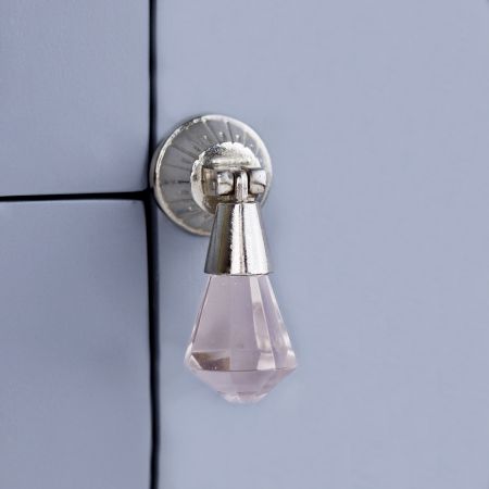 Pink Octagon Teardrop Glass Pull Drawer Knob