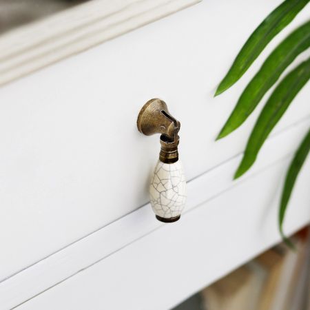 Cream Crackle Drop Ceramic Cabinet Knobs