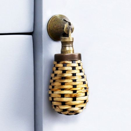 Decorative Rattan Natural Black Cabinet Knobs Dresser Pulls