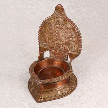 South Indian Art Brass Gajalaxmi Oil Lamp for Prayer Room