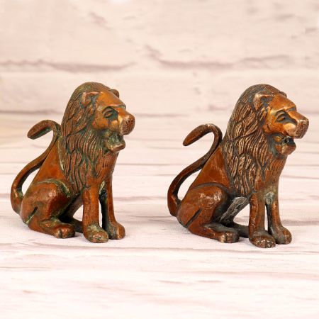 Handmade Copper Finish Brass Pair of Lion Statue for Decor