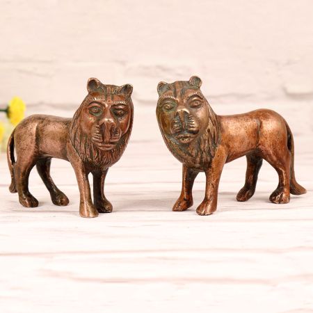 Handmade Pair of Brass Lion Statue for Home Decor