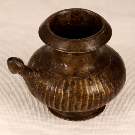 Vintage Dark Brown Water Pot with Spout Made of Brass