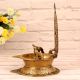 Vintage Brass Lakshmi Ganesha Oil Lamp in South Indian Art