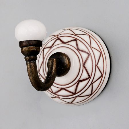 White With Brown Pattern Etched Ceramic Wall Hook