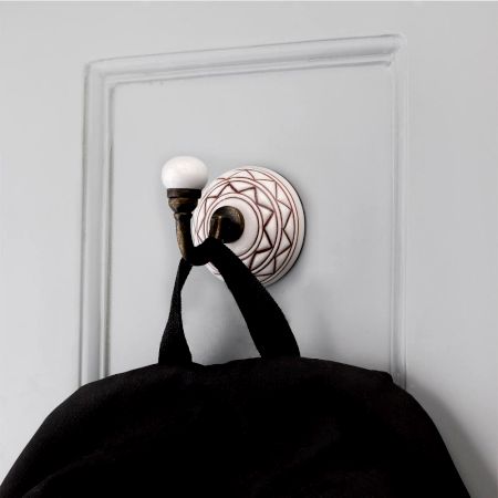 White With Brown Pattern Etched Ceramic Wall Hook