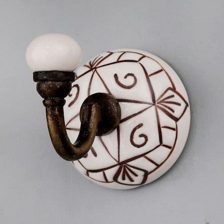 White With Brown Etched Ceramic Wall Hook