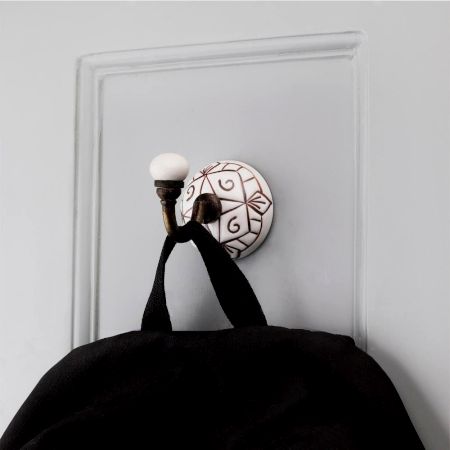White With Brown Etched Ceramic Wall Hook