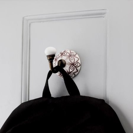 White With Brown Etched Ceramic Wall Hook