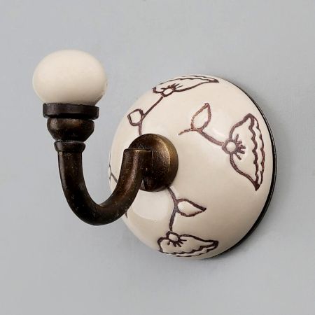 White With Brown Calla Lily Brown Etched Ceramic Wall Hook