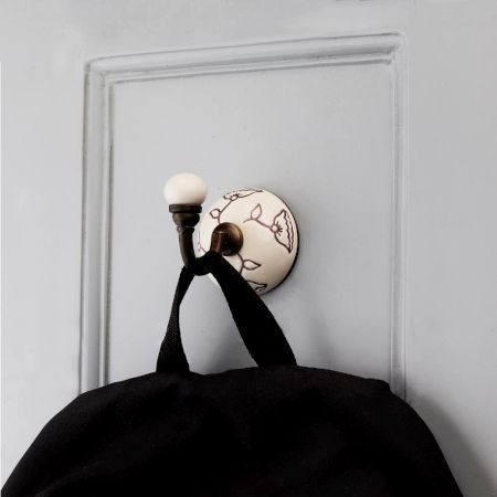 White With Brown Calla Lily Brown Etched Ceramic Wall Hook