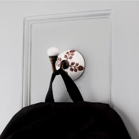 White With Brown Leaf Cut Etched Ceramic wall Hook