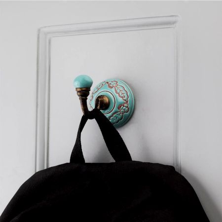 Sea Green Brown Leaf Etched Ceramic Wall Hook