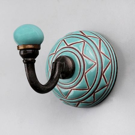 Sea Green Etched Pattern Ceramic Wall Hook Online