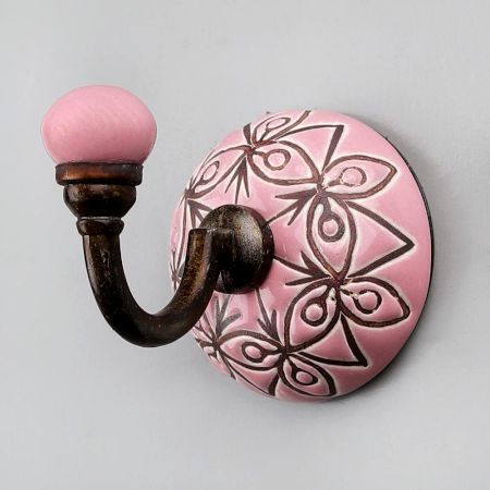 Pink And Brown Etched Ceramic Wall Hook
