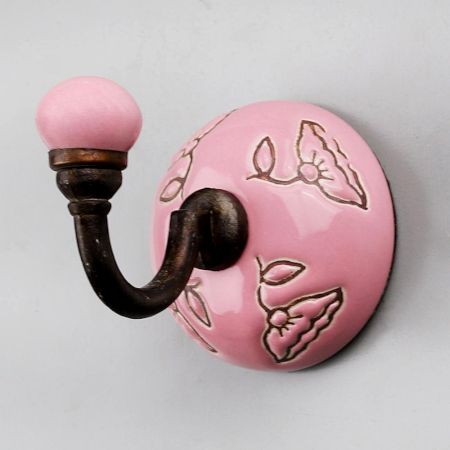 Pink Brown Calla Lily Etched Ceramic Wall Hook