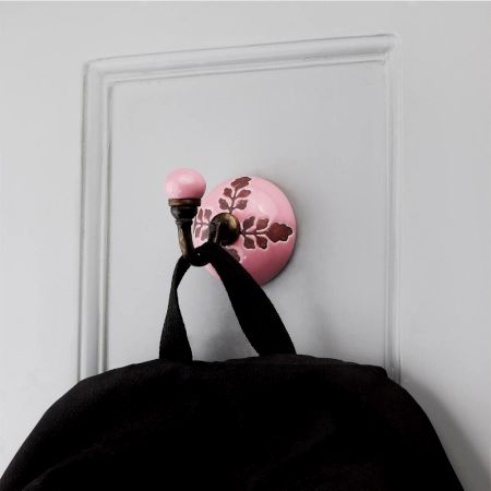 Pink Leaf Cut Etched Ceramic wall Hook