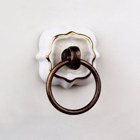 Cream Solid Gold Line Ceramic Dresser Knobs