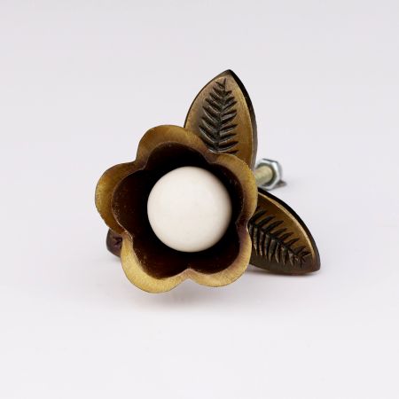 Antique Iron White Ceramic Bloom Cabinet Knobs