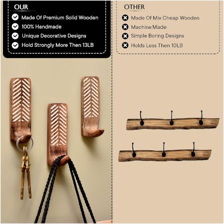 Heavy Duty Wooden Self Adhesive Brown Hooks