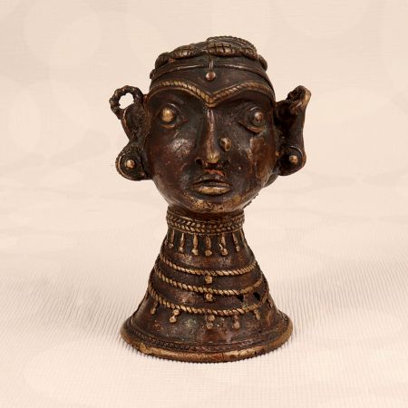 Handmade Vintage Brass Gauri Head Statue in Tribal Art