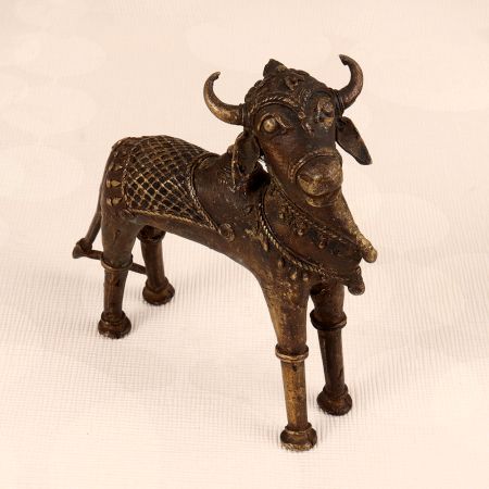 High-Quality Brass Nandi Statue in Tribal Art for Decoration
