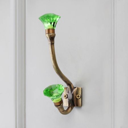 Decorative Green Diamond Glass Iron Wall Hook