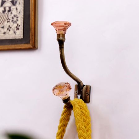 Handmade Amber Diamond Glass Iron Wall Hook