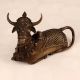 Handmade Sitting Nandi Brass Statue in Dark Finish for Decor