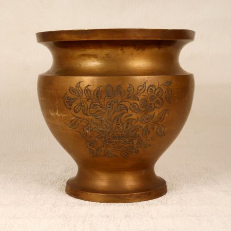 Engraved Handmade Brass Flower Pot in South Indian Art