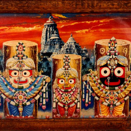 Vintage Old Paper Print of Lord Jagannath in Frame for Decor