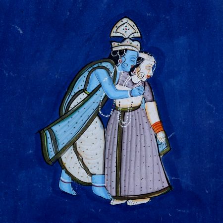 Vintage Radha Krishna Painting in Pahadi Art for Hanging