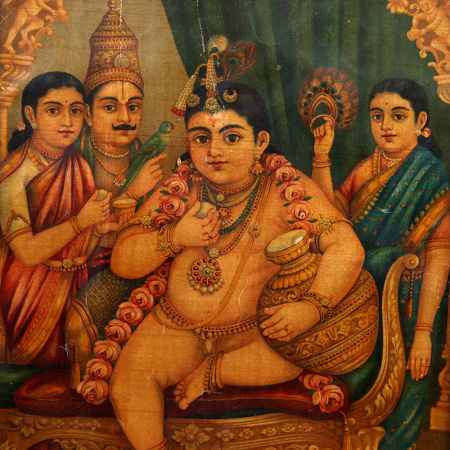 Vintage Lord Baby Krishna Paper Print in Frame for Hanging