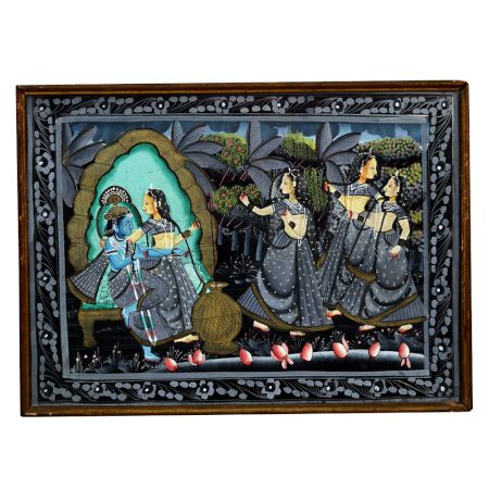 Beautiful Lord Krishna with Gopies Cloth Painting for Decor