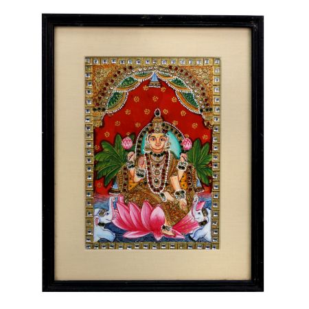 Tanjore Art Print of Goddess Laxmi in South Indian Art