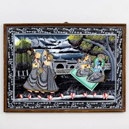 Radha Krishna with Gopies Cloth Painting for Prayer Room