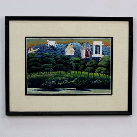 Vintage Lord Krishna Paper Painting from Rajasthan for Decor