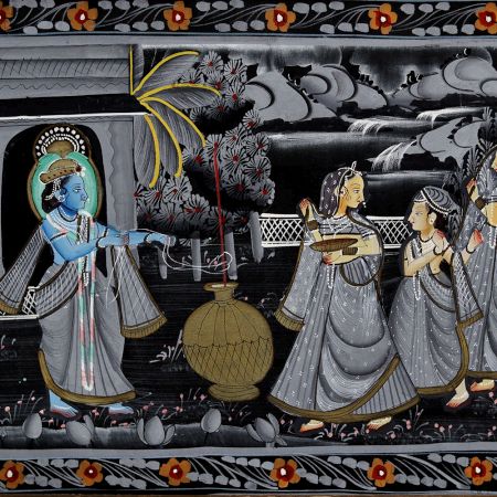 Vintage Lord Krishna with Gopies Cloth Painting for Decor