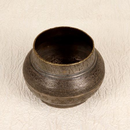 Grey Finish Brass Holy Water Pot with Needle Work for Decor