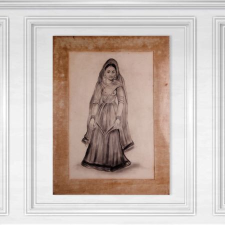 Vintage Fine Pencil Sketch Painting of Lady for Hanging
