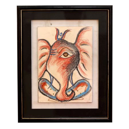 Modern Paper Painting of Lord Ganesha in Frame for Hanging