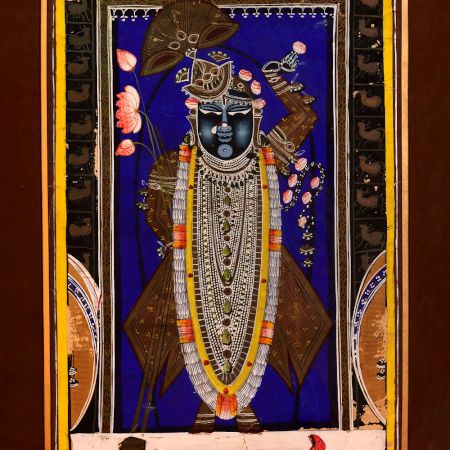 Vintage Used Lord Krishna Paper Painting for Home Decoration