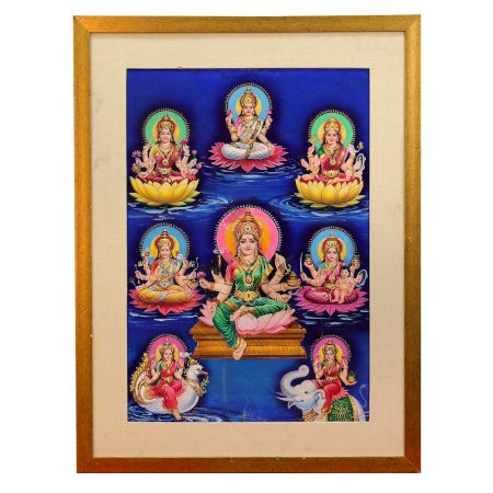 Vintage Paper Print of Goddess Laxmi in 8 Poses for Prayer Room